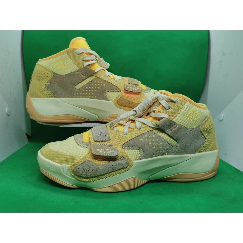 Jordan Zion 2 Let's Dance Yellow Beige Mid Top Lace Up Hook & Loop Sneakers 9.5